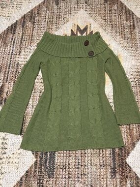 Vintage Wool ‘Glimmer by J. J. Basics’ Cowl Neck Knit Sweater Mini Dress Green